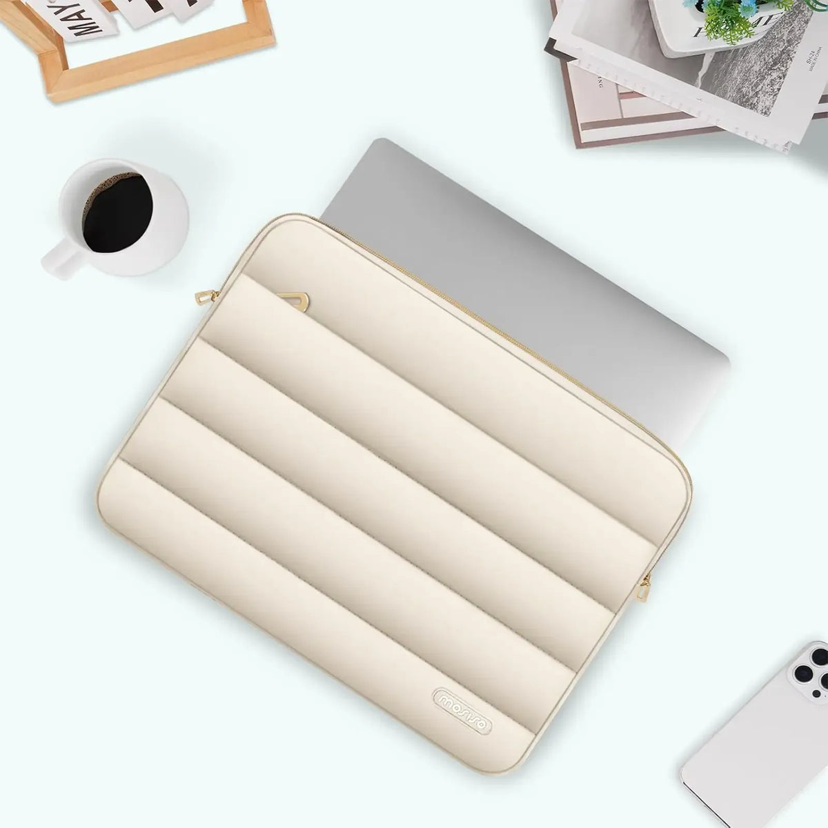 Puffy Laptop Sleeve with Small Case, Soft Protective Bag for 13-15.4 inch Devices – Slim, Lightweight & Shockproof, Compatible with MacBook/HP/Dell/ASUS, Ideal for Work, Commute, Travel, School & Daily Use, Polyester