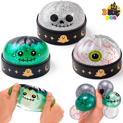 Halloween Dumpling Stress Relief Toys, 1pcs/3pcs/6pcs with Steamer Storage Boxes,Slow‑rebound maltose squishy toys, ideal for Halloween party gifts, featuring grimace pumpkin and little devil designs