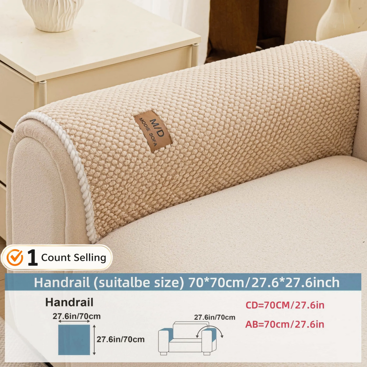 Luxury Thick Removable Couch Cover, 1 Count Soft Textured Seat Pad, Non-Slip Washable Universal Sofa Protector