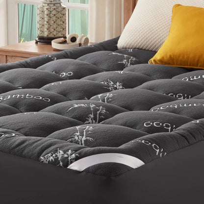 Bamboo Mattress Topper, Thicken Pillow Top Pad for Comfy Mattresses, Cooling Mattress Cover with 6-18" Deep Pocket