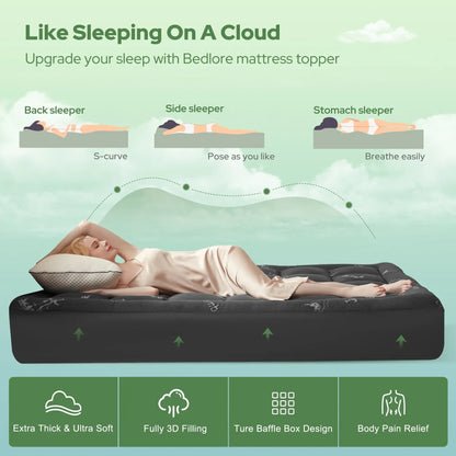 Bamboo Mattress Topper, Thicken Pillow Top Pad for Comfy Mattresses, Cooling Mattress Cover with 6-18" Deep Pocket