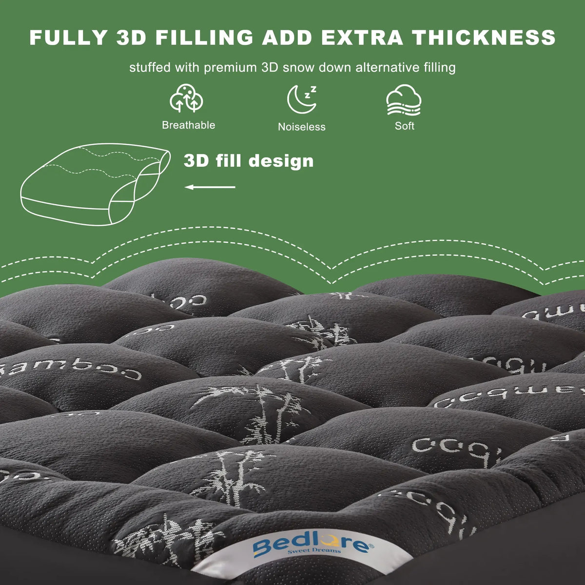 Bamboo Mattress Topper, Thicken Pillow Top Pad for Comfy Mattresses, Cooling Mattress Cover with 6-18" Deep Pocket