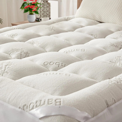 Bamboo Mattress Topper, Thicken Pillow Top Pad for Comfy Mattresses, Cooling Mattress Cover with 6-18" Deep Pocket