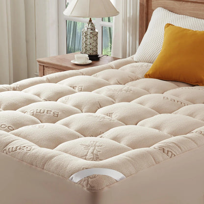 Bamboo Mattress Topper, Thicken Pillow Top Pad for Comfy Mattresses, Cooling Mattress Cover with 6-18" Deep Pocket