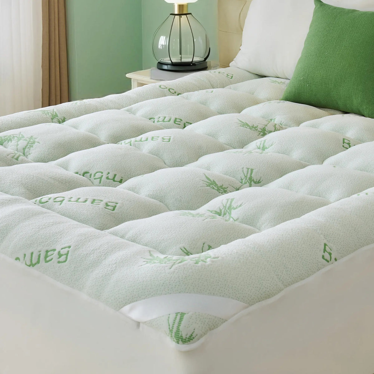 Bamboo Mattress Topper, Thicken Pillow Top Pad for Comfy Mattresses, Cooling Mattress Cover with 6-18" Deep Pocket
