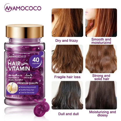 Hair Vitamin Capsules Infused with Violet Vitamins & Argan Oil for Color-Treated & Permed Hair Smooths Frizz Restores Silkiness & Shine 40 Capsules.