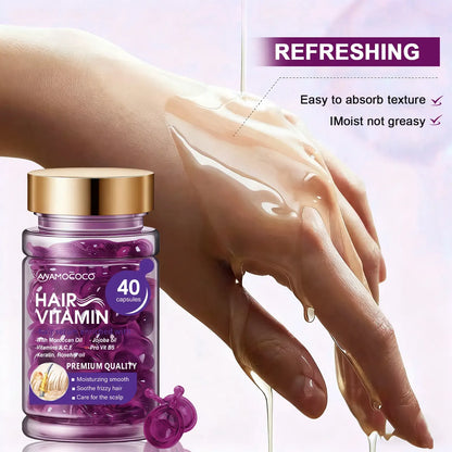 Hair Vitamin Capsules Infused with Violet Vitamins & Argan Oil for Color-Treated & Permed Hair Smooths Frizz Restores Silkiness & Shine 40 Capsules.
