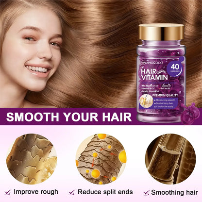 Hair Vitamin Capsules Infused with Violet Vitamins & Argan Oil for Color-Treated & Permed Hair Smooths Frizz Restores Silkiness & Shine 40 Capsules.