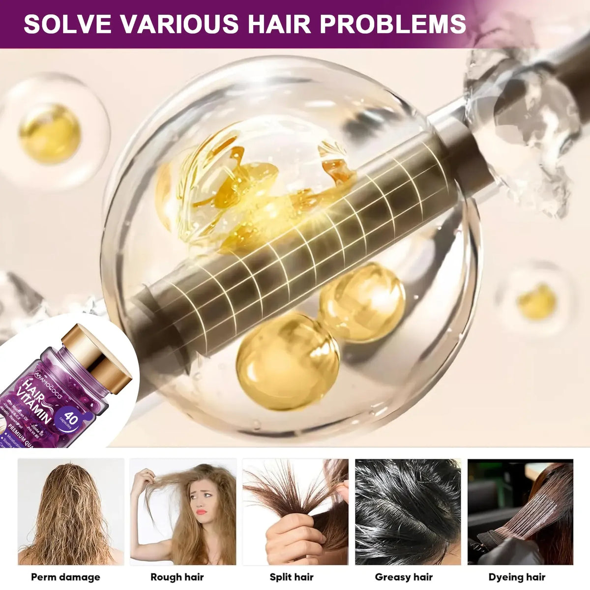 Hair Vitamin Capsules Infused with Violet Vitamins & Argan Oil for Color-Treated & Permed Hair Smooths Frizz Restores Silkiness & Shine 40 Capsules.