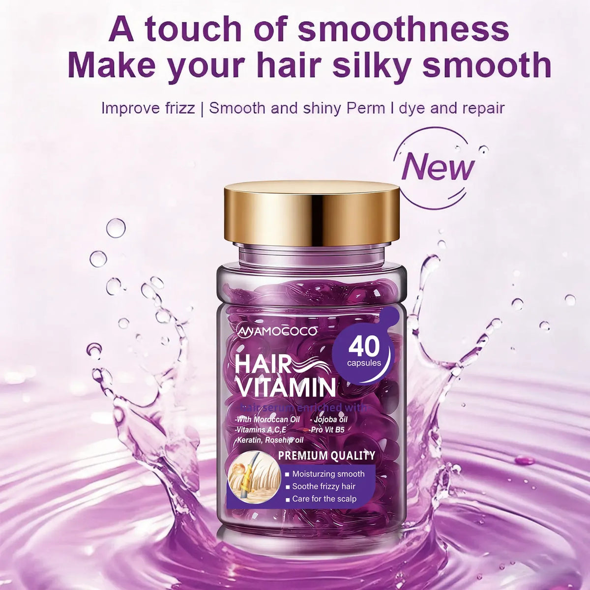 Hair Vitamin Capsules Infused with Violet Vitamins & Argan Oil for Color-Treated & Permed Hair Smooths Frizz Restores Silkiness & Shine 40 Capsules.