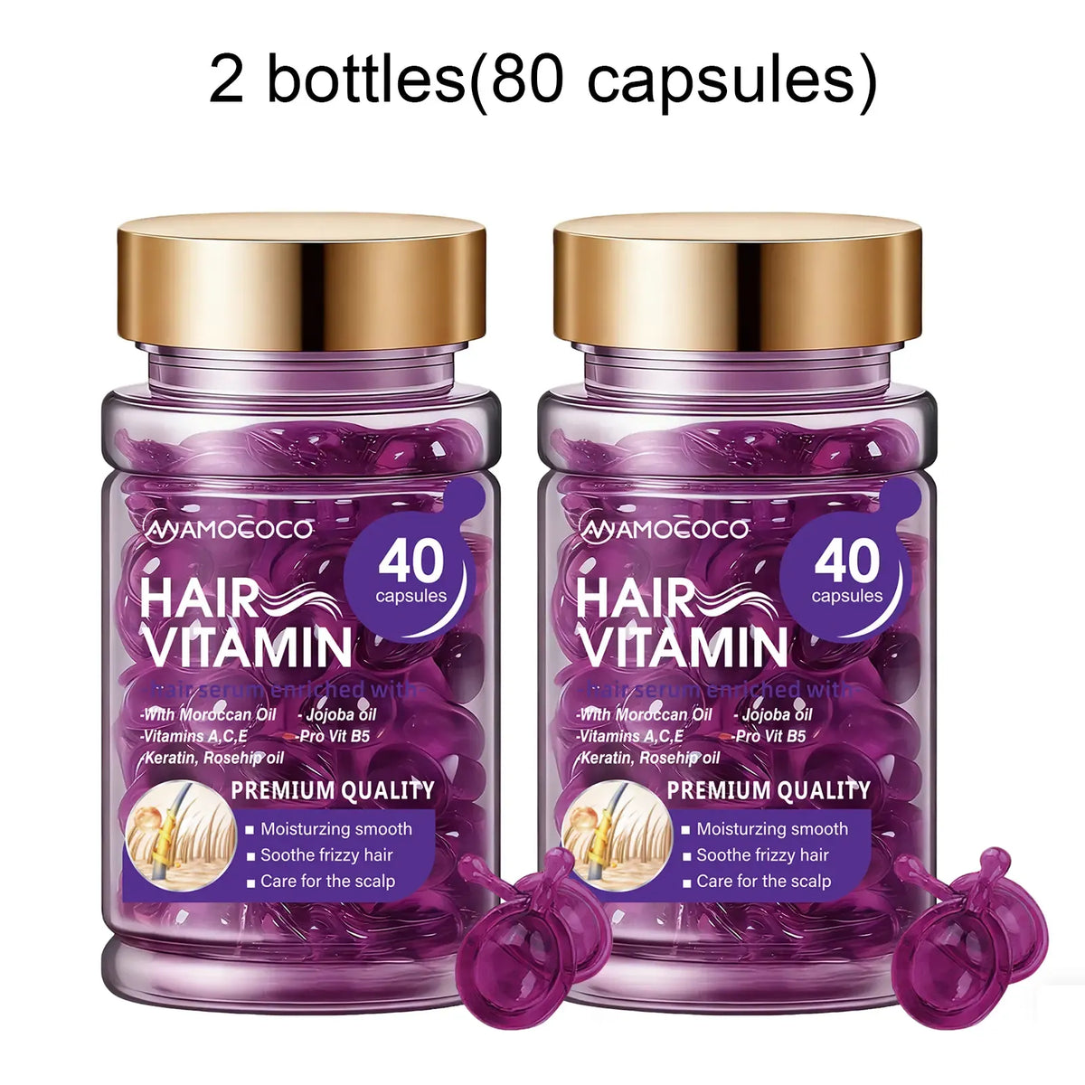 Hair Vitamin Capsules Infused with Violet Vitamins & Argan Oil for Color-Treated & Permed Hair Smooths Frizz Restores Silkiness & Shine 40 Capsules.