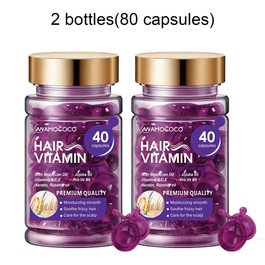 Hair Vitamin Capsules Infused with Violet Vitamins & Argan Oil for Color-Treated & Permed Hair Smooths Frizz Restores Silkiness & Shine 40 Capsules.