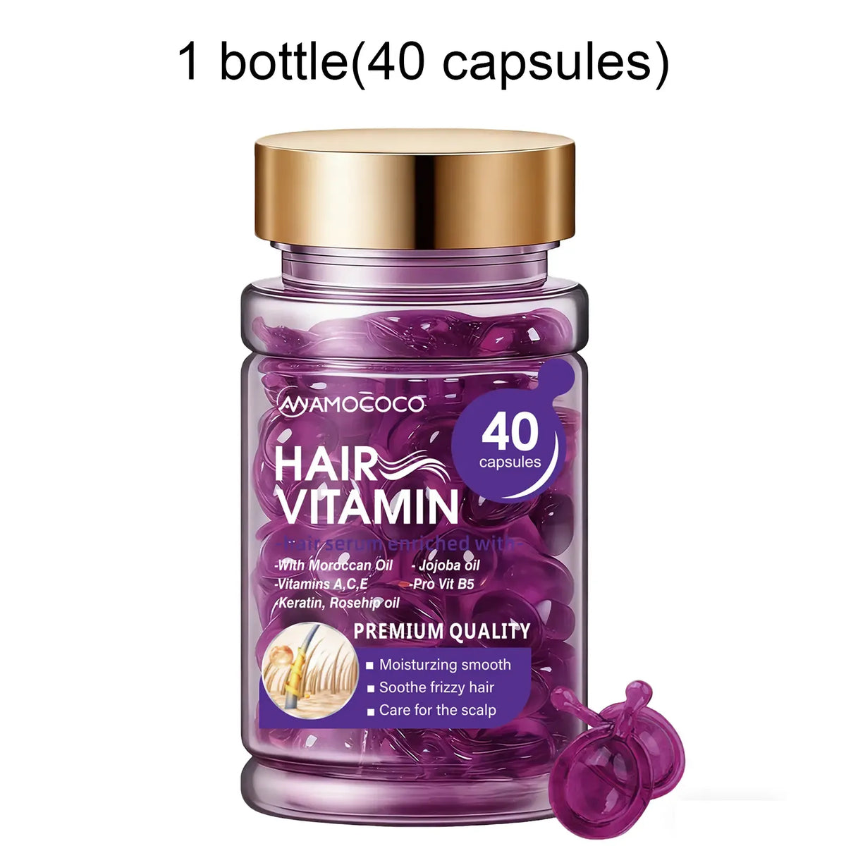 Hair Vitamin Capsules Infused with Violet Vitamins & Argan Oil for Color-Treated & Permed Hair Smooths Frizz Restores Silkiness & Shine 40 Capsules.
