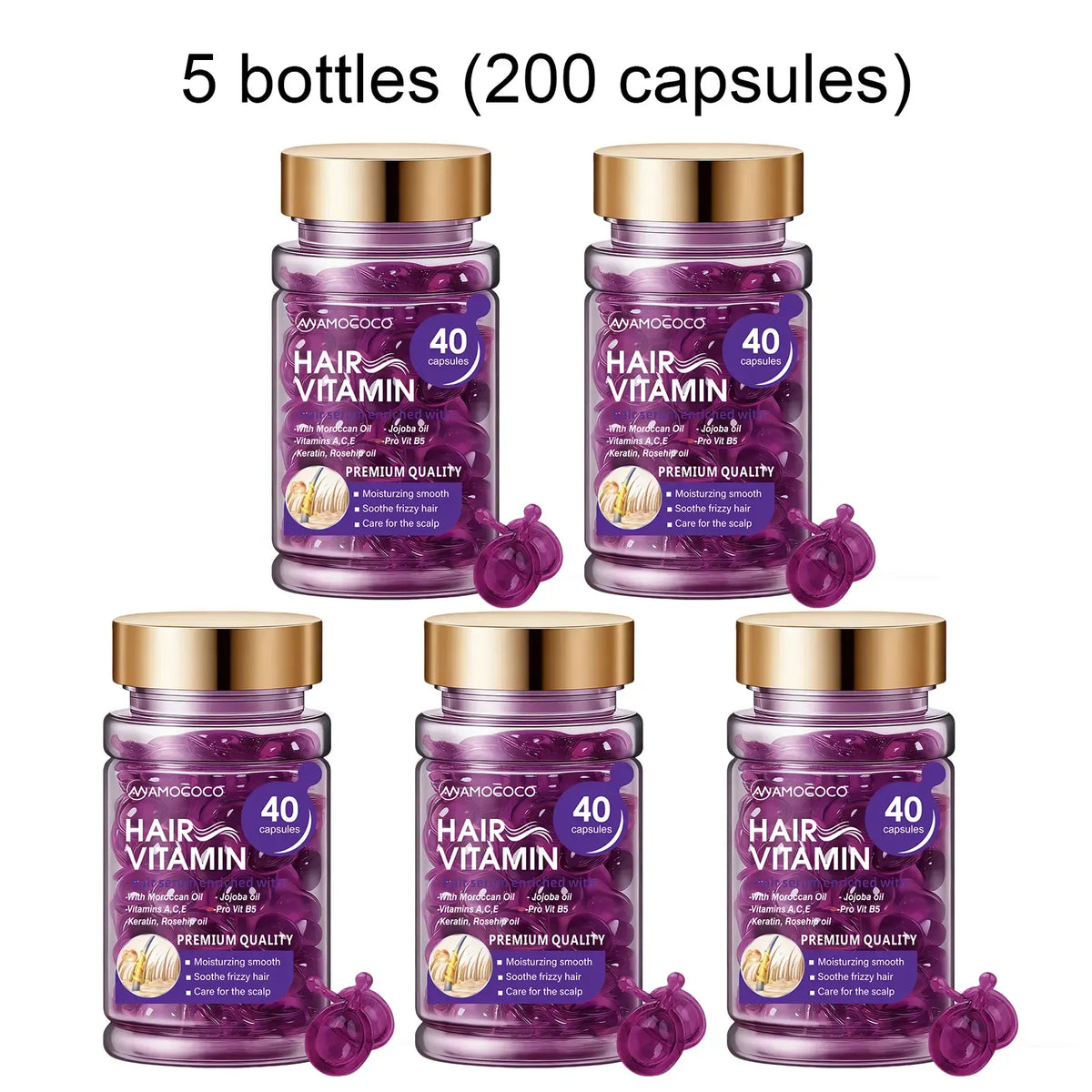 Hair Vitamin Capsules Infused with Violet Vitamins & Argan Oil for Color-Treated & Permed Hair Smooths Frizz Restores Silkiness & Shine 40 Capsules.