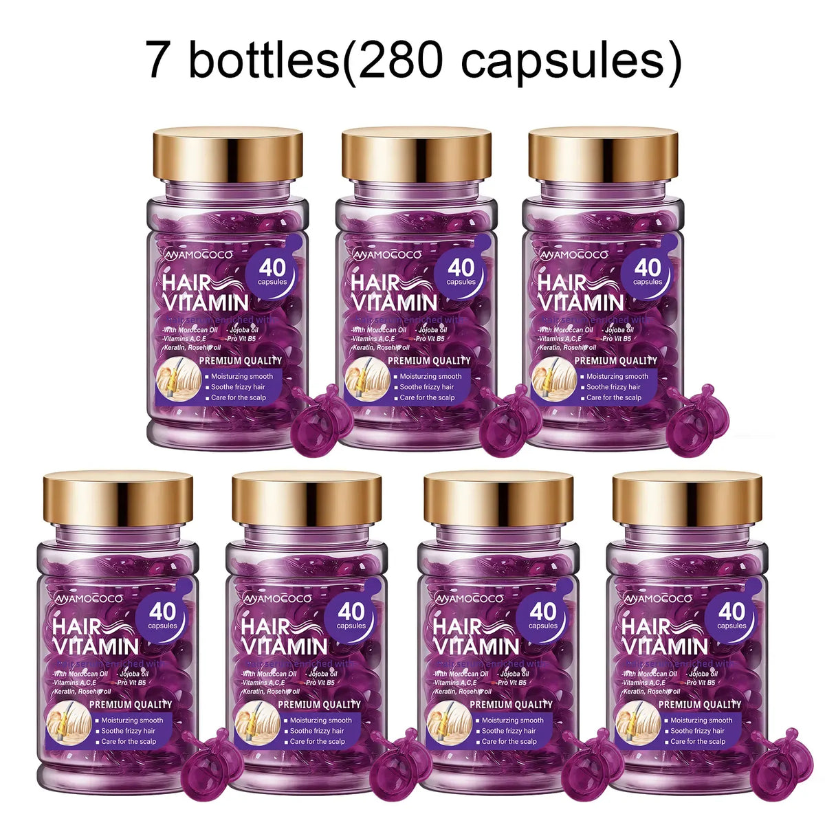 Hair Vitamin Capsules Infused with Violet Vitamins & Argan Oil for Color-Treated & Permed Hair Smooths Frizz Restores Silkiness & Shine 40 Capsules.