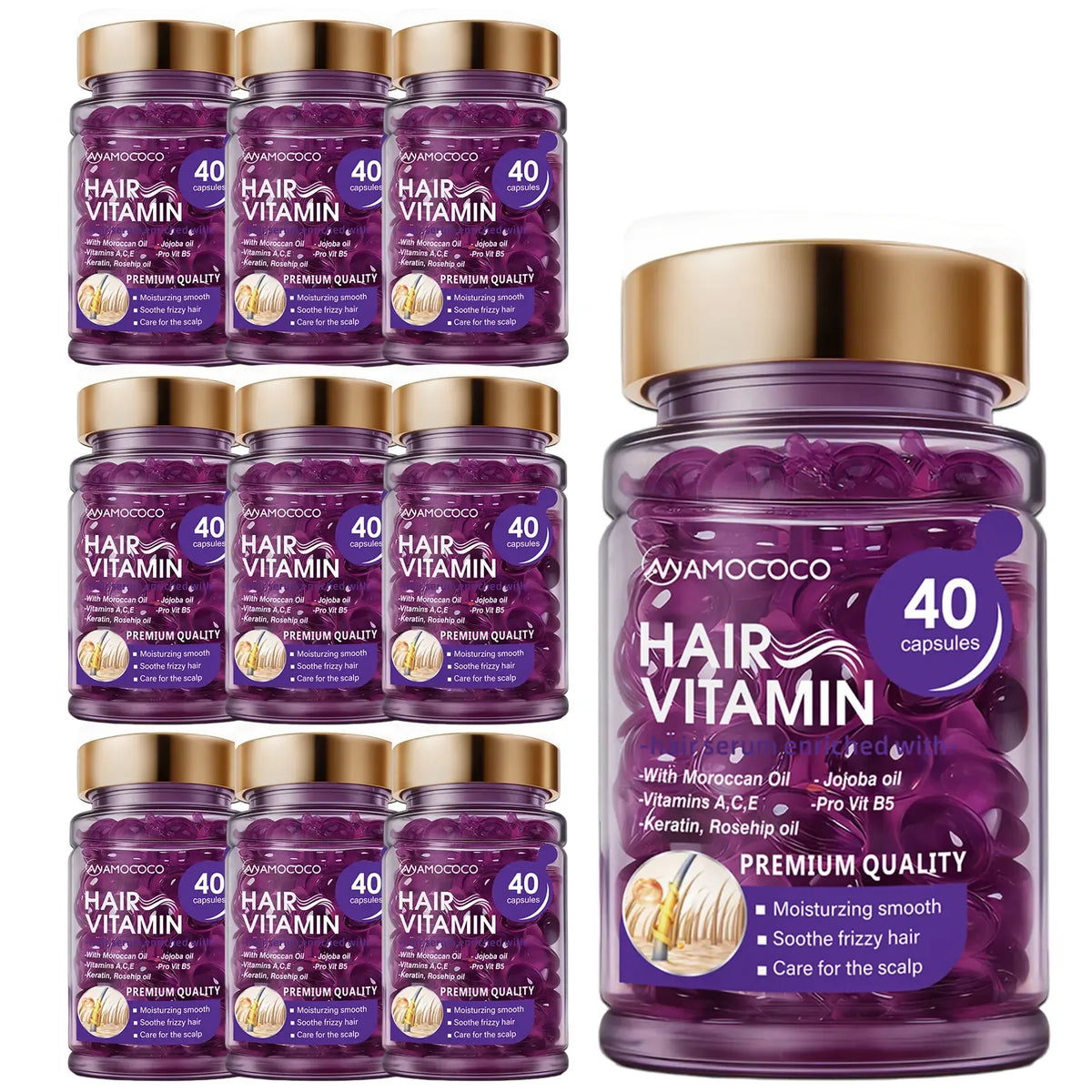 Hair Vitamin Capsules Infused with Violet Vitamins & Argan Oil for Color-Treated & Permed Hair Smooths Frizz Restores Silkiness & Shine 40 Capsules.