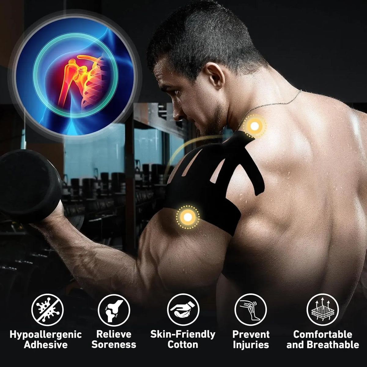 Precut Shoulder Kinesiology Strapping Tape for Men & Women