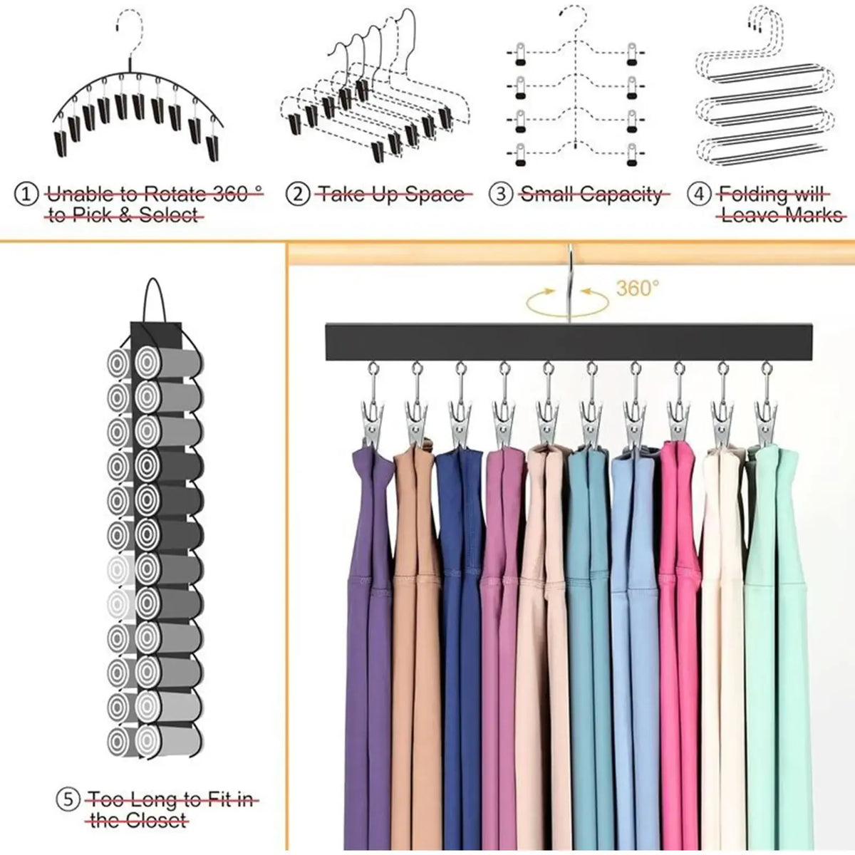 1/2 Pack Wooden Hat Organizer with 12 Stainless Steel Clips Holds Baseball Basketball Golf Caps Jeans & Yoga Pants Fits All Cap Sizes Black hanger,gift,hanging clothes,multi hanger,hanger clips,legging hanger,skirt hanger,wardrobe storage