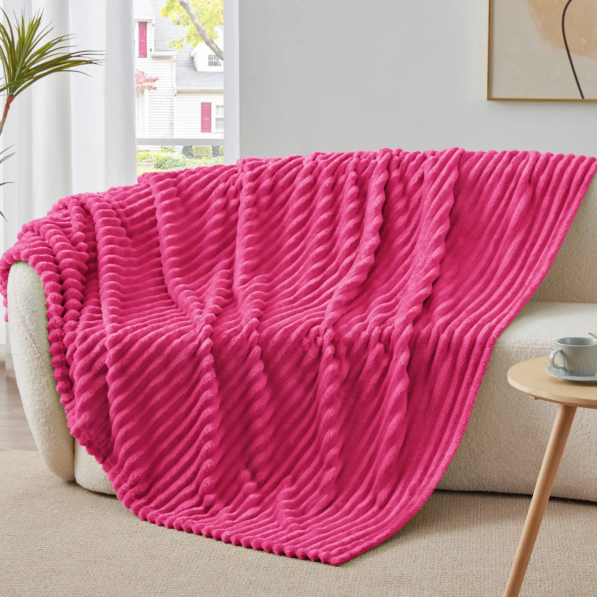 Fleece Throw Blanket, 300 GSM Super Soft Blanket, 3D Stripe Texture Fluffy Blanket, Throw Blanket for Couch, Sofa, Bed, Living Room, Home Decor, All Seasons, Decorative, Gift Idea,back to school,back to school shopping,sohochic