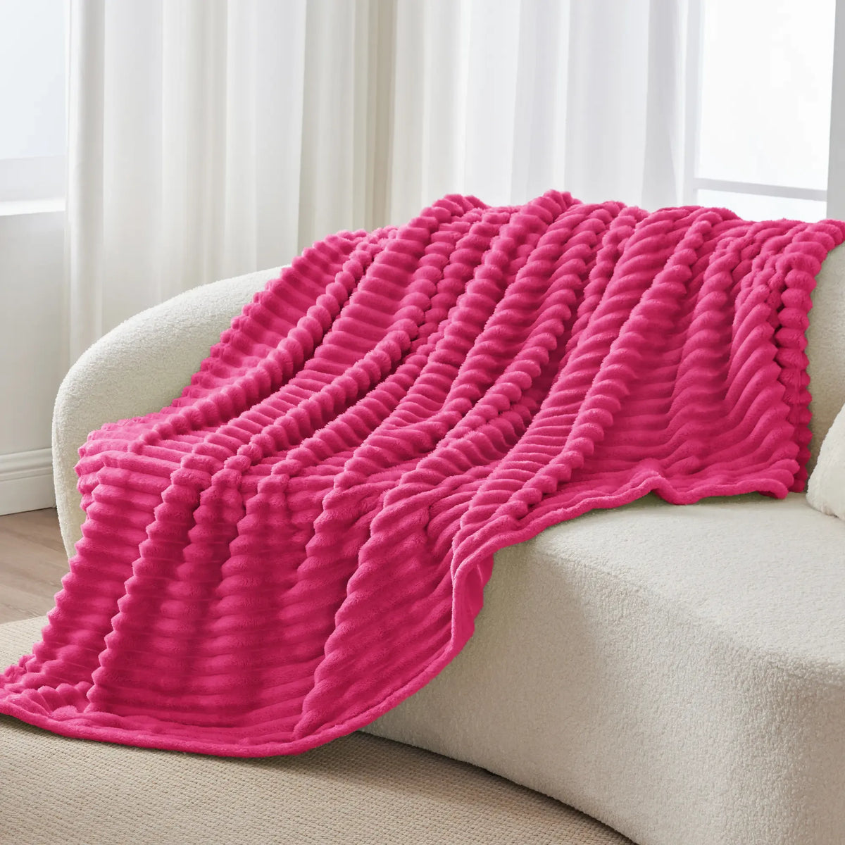 Fleece Throw Blanket, 300 GSM Super Soft Blanket, 3D Stripe Texture Fluffy Blanket, Throw Blanket for Couch, Sofa, Bed, Living Room, Home Decor, All Seasons, Decorative, Gift Idea,back to school,back to school shopping,sohochic