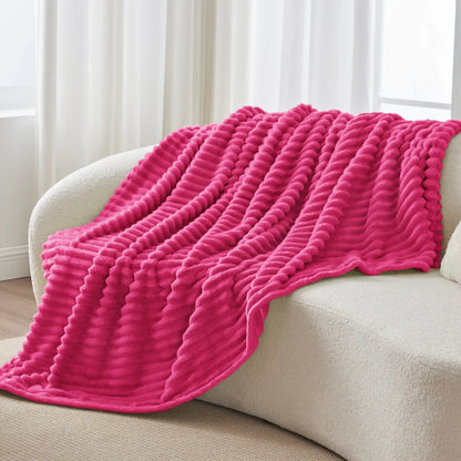 Fleece Throw Blanket, 300 GSM Super Soft Blanket, 3D Stripe Texture Fluffy Blanket, Throw Blanket for Couch, Sofa, Bed, Living Room, Home Decor, All Seasons, Decorative, Gift Idea,back to school,back to school shopping,sohochic