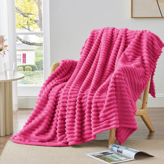 Fleece Throw Blanket, 300 GSM Super Soft Blanket, 3D Stripe Texture Fluffy Blanket, Throw Blanket for Couch, Sofa, Bed, Living Room, Home Decor, All Seasons, Decorative, Gift Idea,back to school,back to school shopping,sohochic