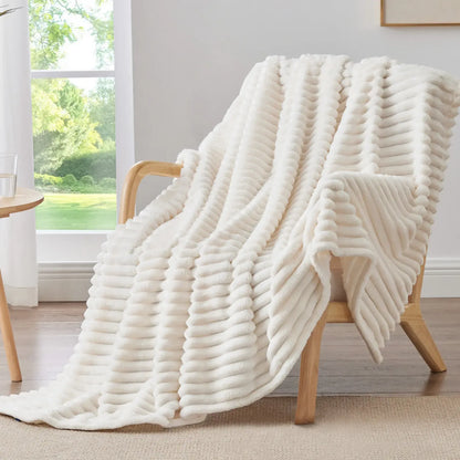 Fleece Throw Blanket, 300 GSM Super Soft Blanket, 3D Stripe Texture Fluffy Blanket, Throw Blanket for Couch, Sofa, Bed, Living Room, Home Decor, All Seasons, Decorative, Gift Idea,back to school,back to school shopping,sohochic