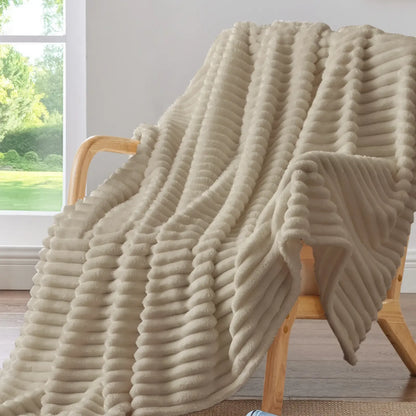 Fleece Throw Blanket, 300 GSM Super Soft Blanket, 3D Stripe Texture Fluffy Blanket, Throw Blanket for Couch, Sofa, Bed, Living Room, Home Decor, All Seasons, Decorative, Gift Idea,back to school,back to school shopping,sohochic