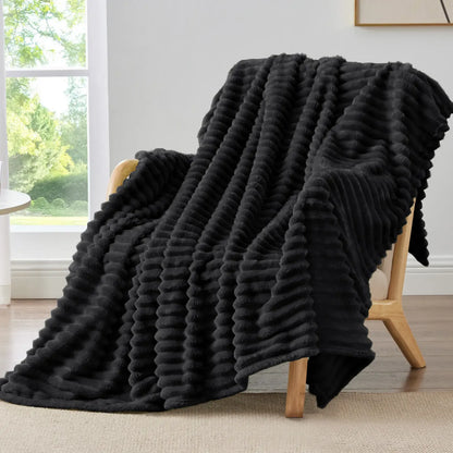 Fleece Throw Blanket, 300 GSM Super Soft Blanket, 3D Stripe Texture Fluffy Blanket, Throw Blanket for Couch, Sofa, Bed, Living Room, Home Decor, All Seasons, Decorative, Gift Idea,back to school,back to school shopping,sohochic
