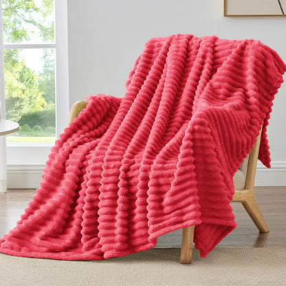 Fleece Throw Blanket, 300 GSM Super Soft Blanket, 3D Stripe Texture Fluffy Blanket, Throw Blanket for Couch, Sofa, Bed, Living Room, Home Decor, All Seasons, Decorative, Gift Idea,back to school,back to school shopping,sohochic