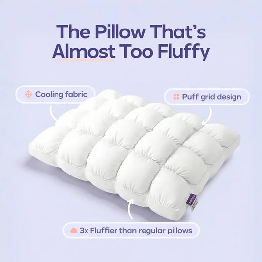 Soft Quilted Puff Grid Design Pillow, Fluffy Plush Bed Pillow with Cloud Like Comfort, Breathable Support Pillow for Side, Back & Stomach Sleepers, Cozy Bed Pillow for Better Sleep