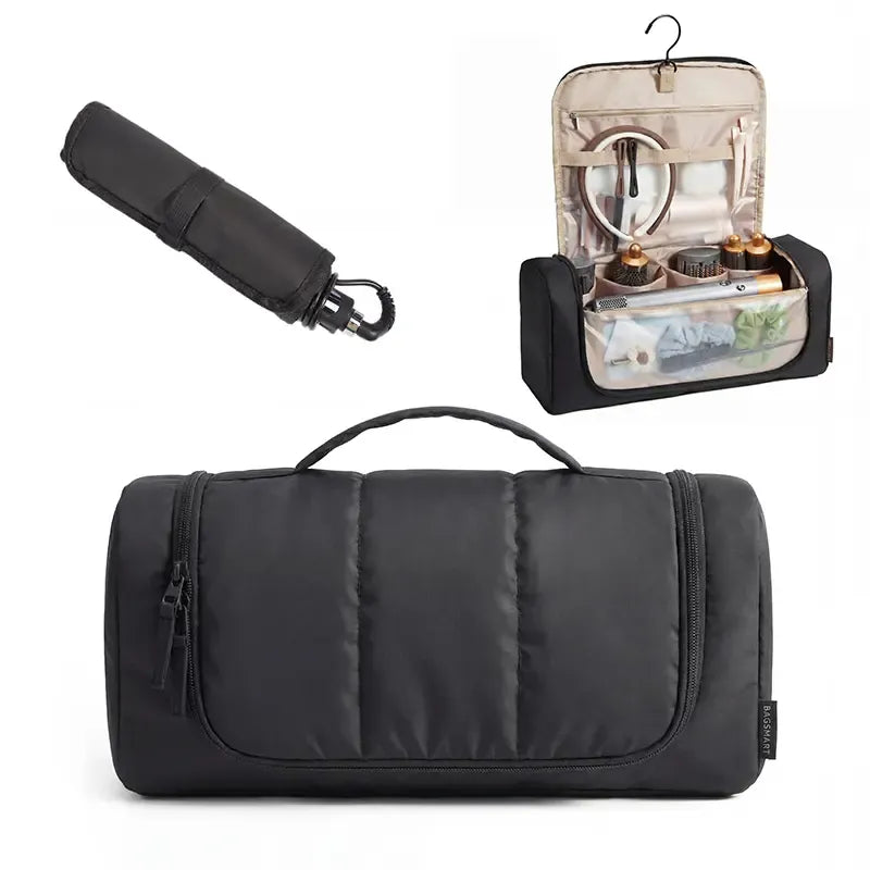 Hair Tool Organizer Travel Bag Compatible with  Hair Dryer, Wide-open with Heat Resistant Mat, Metal Hanging Hook for Long Barrel, Straighteners