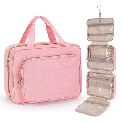 Large Capacity Hanging Toiletry Bag, Waterproof Travel Makeup Cosmetic Organizer with Hook, Partitioned Storage for Shampoo, Skincare, Perfume, Cruise & Vacation
