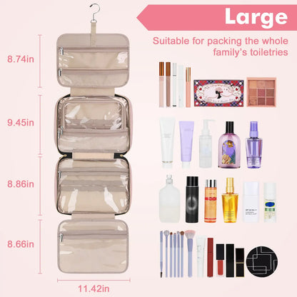 Large Capacity Hanging Toiletry Bag, Waterproof Travel Makeup Cosmetic Organizer with Hook, Partitioned Storage for Shampoo, Skincare, Perfume, Cruise & Vacation
