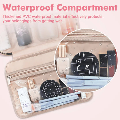 Large Capacity Hanging Toiletry Bag, Waterproof Travel Makeup Cosmetic Organizer with Hook, Partitioned Storage for Shampoo, Skincare, Perfume, Cruise & Vacation