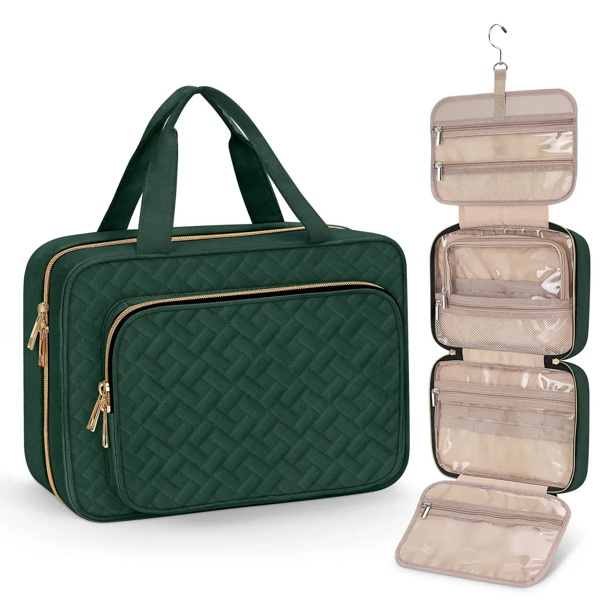 Large Capacity Hanging Toiletry Bag, Waterproof Travel Makeup Cosmetic Organizer with Hook, Partitioned Storage for Shampoo, Skincare, Perfume, Cruise & Vacation