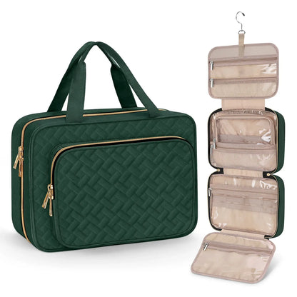 Large Capacity Hanging Toiletry Bag, Waterproof Travel Makeup Cosmetic Organizer with Hook, Partitioned Storage for Shampoo, Skincare, Perfume, Cruise & Vacation