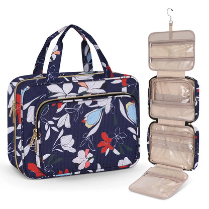 Large Capacity Hanging Toiletry Bag, Waterproof Travel Makeup Cosmetic Organizer with Hook, Partitioned Storage for Shampoo, Skincare, Perfume, Cruise & Vacation