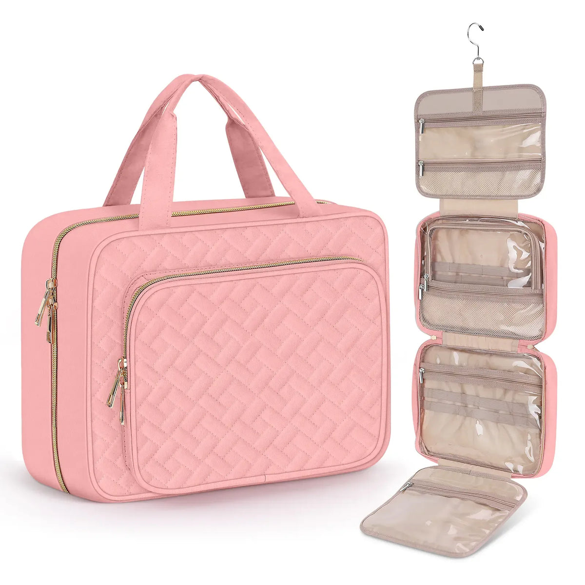 Large Capacity Hanging Toiletry Bag, Waterproof Travel Makeup Cosmetic Organizer with Hook, Partitioned Storage for Shampoo, Skincare, Perfume, Cruise & Vacation