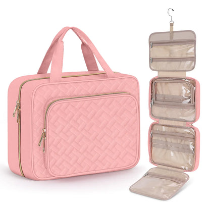 Large Capacity Hanging Toiletry Bag, Waterproof Travel Makeup Cosmetic Organizer with Hook, Partitioned Storage for Shampoo, Skincare, Perfume, Cruise & Vacation