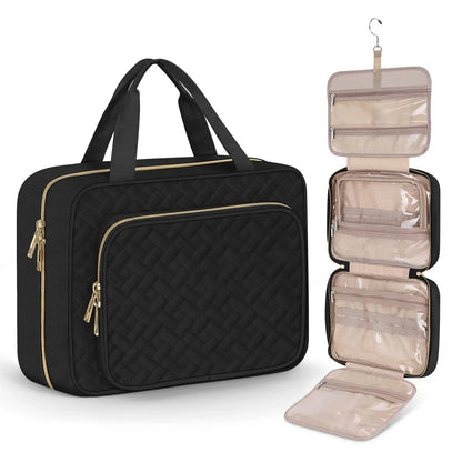 Large Capacity Hanging Toiletry Bag, Waterproof Travel Makeup Cosmetic Organizer with Hook, Partitioned Storage for Shampoo, Skincare, Perfume, Cruise & Vacation