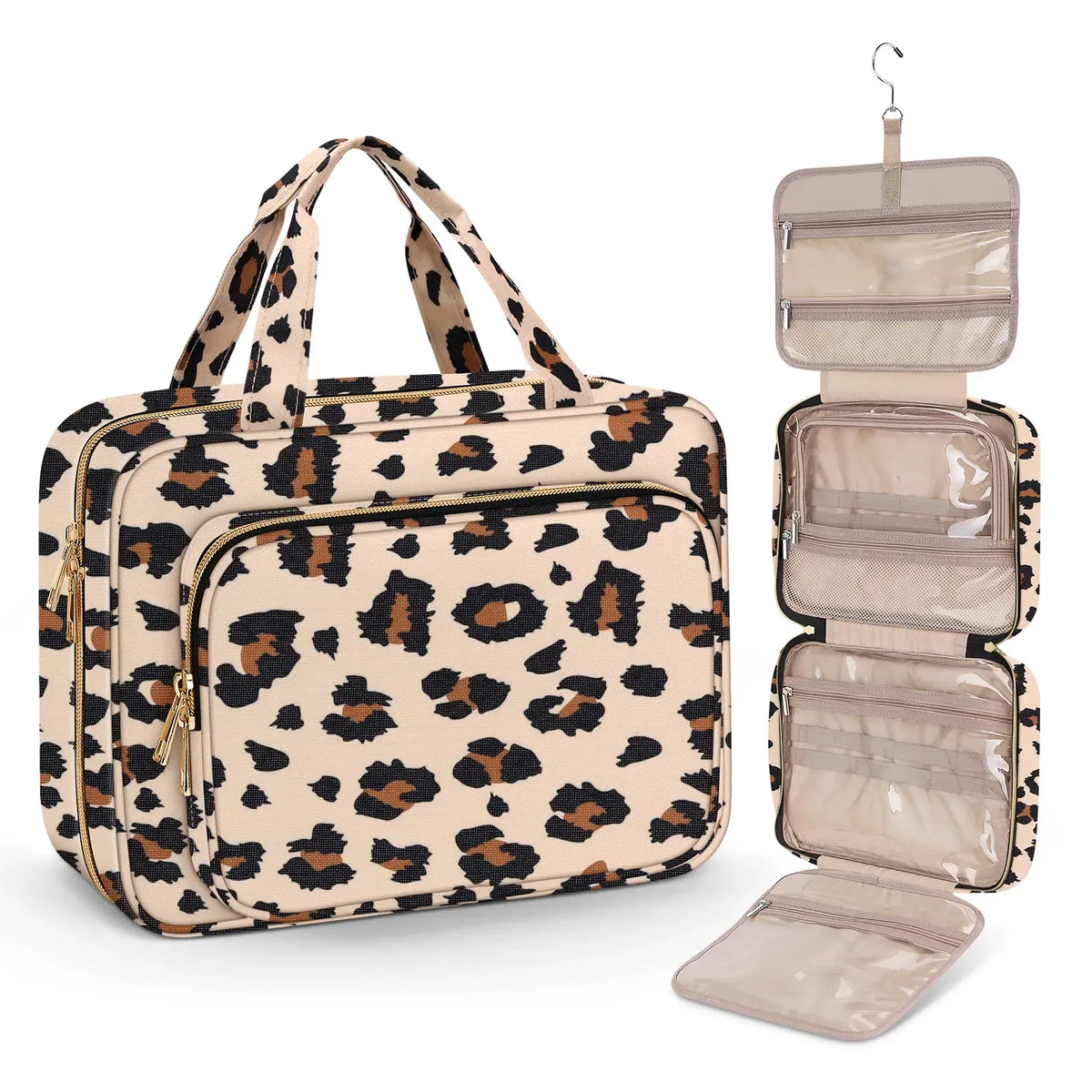 Large Capacity Hanging Toiletry Bag, Waterproof Travel Makeup Cosmetic Organizer with Hook, Partitioned Storage for Shampoo, Skincare, Perfume, Cruise & Vacation