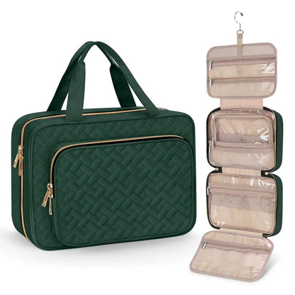 Large Capacity Hanging Toiletry Bag, Waterproof Travel Makeup Cosmetic Organizer with Hook, Partitioned Storage for Shampoo, Skincare, Perfume, Cruise & Vacation