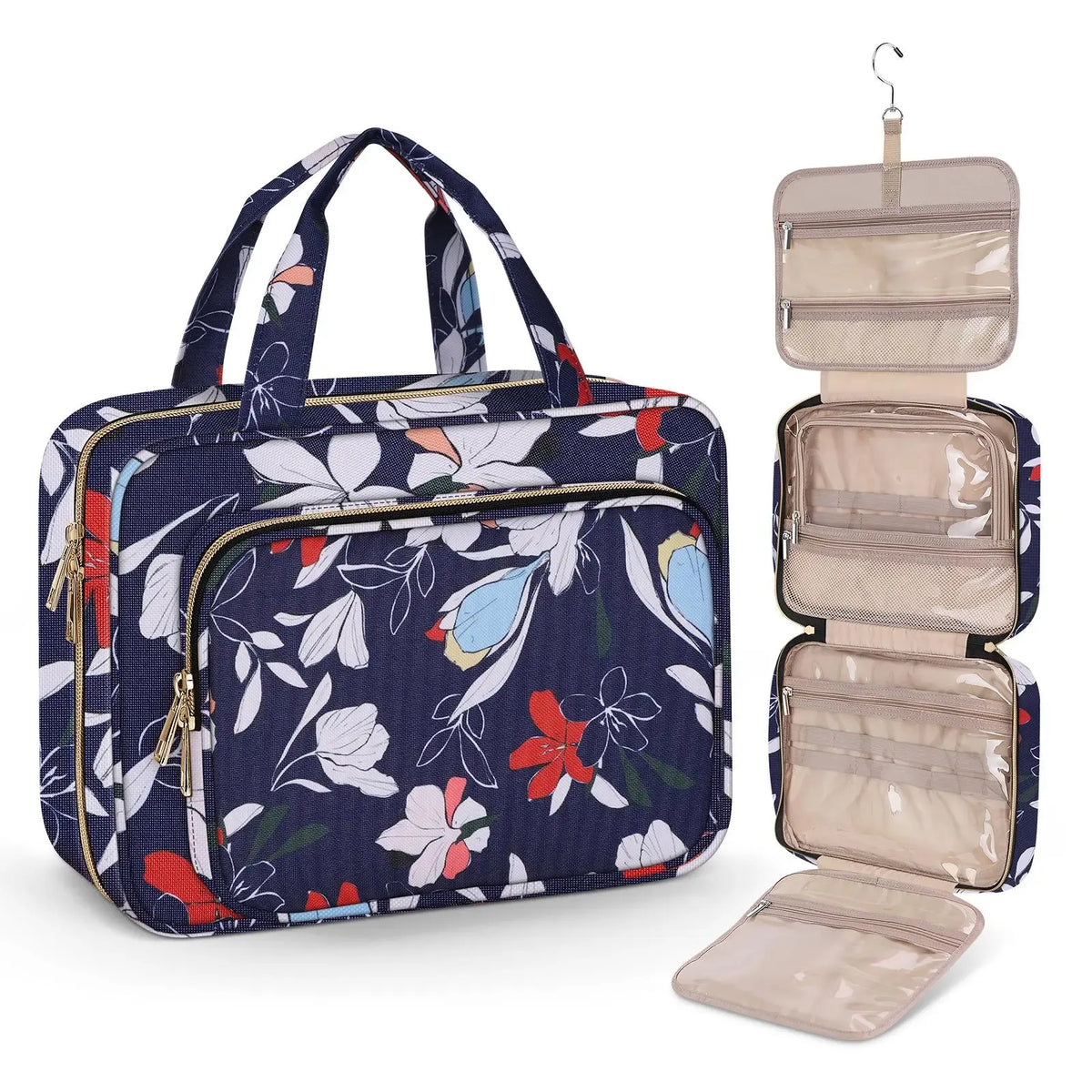Large Capacity Hanging Toiletry Bag, Waterproof Travel Makeup Cosmetic Organizer with Hook, Partitioned Storage for Shampoo, Skincare, Perfume, Cruise & Vacation