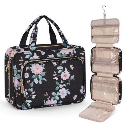 Large Capacity Hanging Toiletry Bag, Waterproof Travel Makeup Cosmetic Organizer with Hook, Partitioned Storage for Shampoo, Skincare, Perfume, Cruise & Vacation