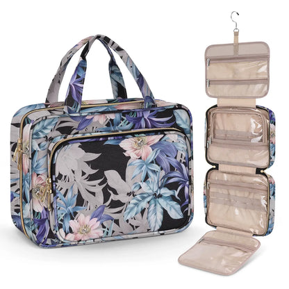 Large Capacity Hanging Toiletry Bag, Waterproof Travel Makeup Cosmetic Organizer with Hook, Partitioned Storage for Shampoo, Skincare, Perfume, Cruise & Vacation