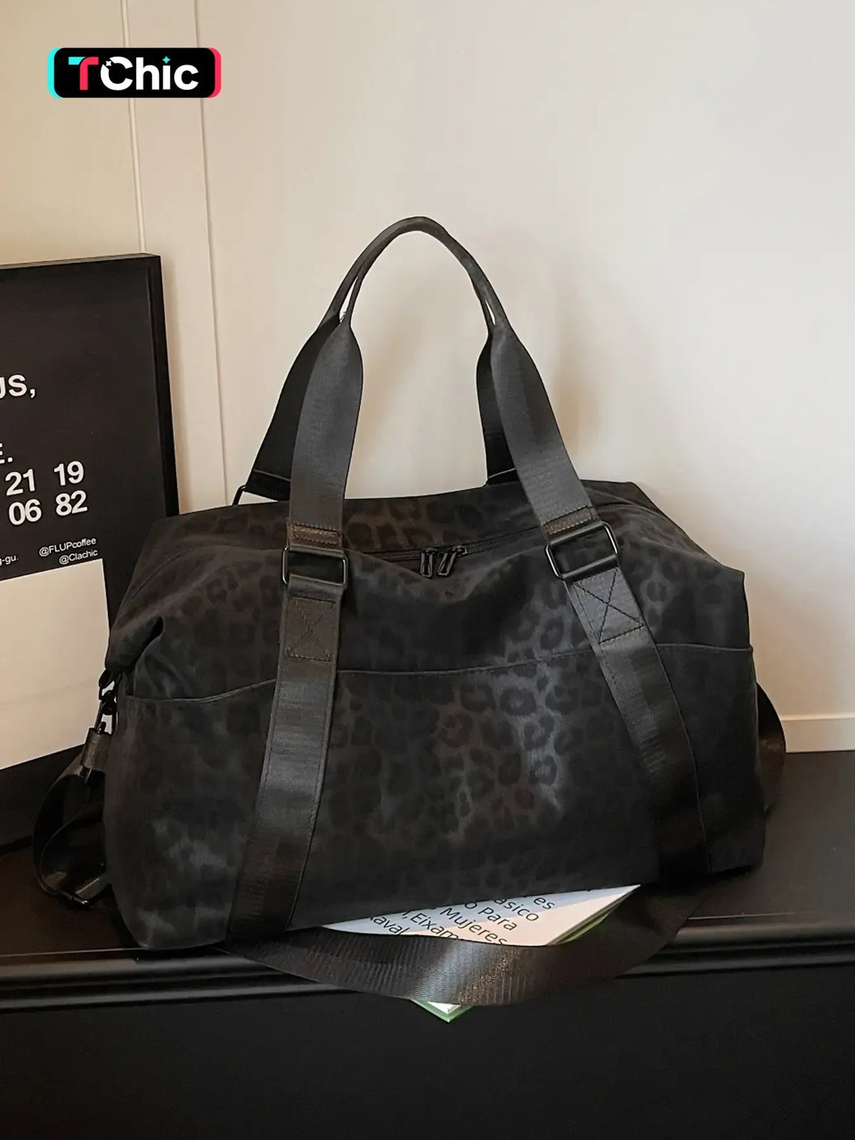 Leopard Print Waterproof Nylon Duffle Bag, Large-Capacity Sports Bag, Sporty Pocket Design, Durable, Trolley Sleeve Compatible, Commuter Gym Tote for Back-to-School
