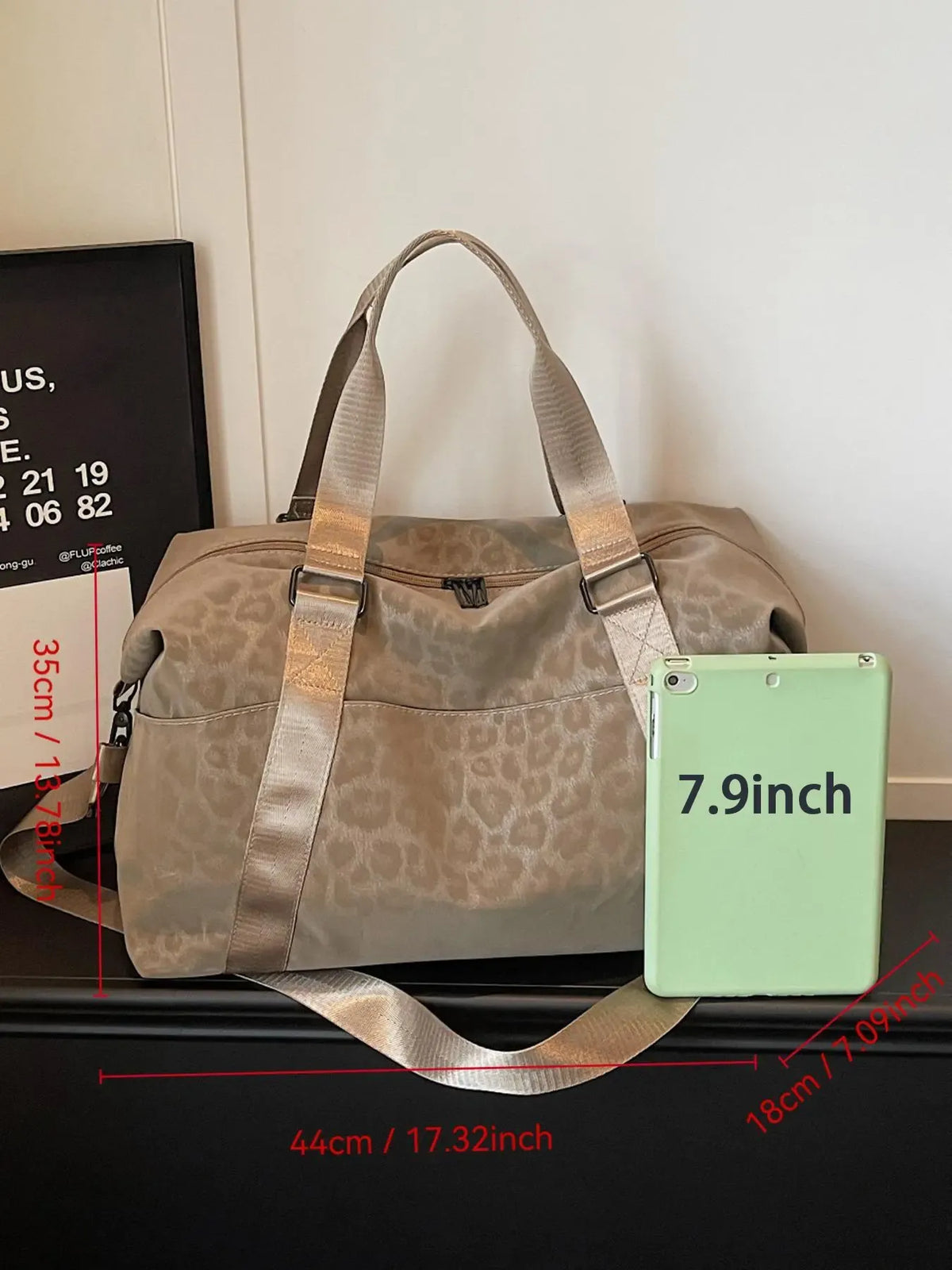 Leopard Print Waterproof Nylon Duffle Bag, Large-Capacity Sports Bag, Sporty Pocket Design, Durable, Trolley Sleeve Compatible, Commuter Gym Tote for Back-to-School