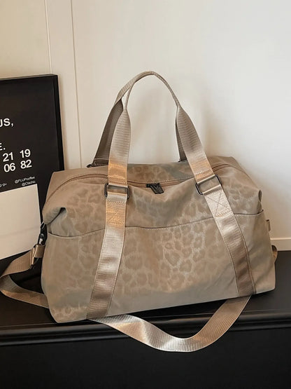 Leopard Print Waterproof Nylon Duffle Bag, Large-Capacity Sports Bag, Sporty Pocket Design, Durable, Trolley Sleeve Compatible, Commuter Gym Tote for Back-to-School