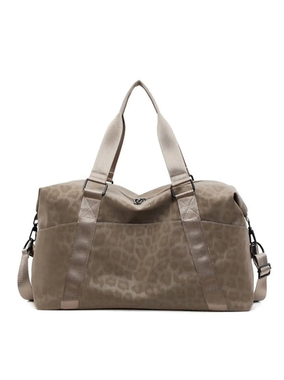 Leopard Print Waterproof Nylon Duffle Bag, Large-Capacity Sports Bag, Sporty Pocket Design, Durable, Trolley Sleeve Compatible, Commuter Gym Tote for Back-to-School